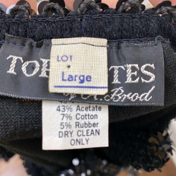 Vintage 1970s Black Tank Top with Sequin Straps & Waistband, Toppettes Size S-L - Picture 6 of 7